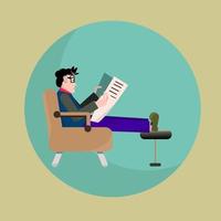 Man sitting in a chair reading a newspaper vector
