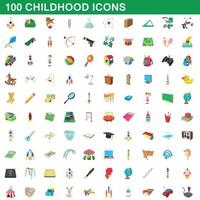 100 childhood icons set, cartoon style vector