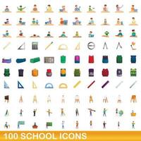 100 escuela, conjunto de iconos de estilo de dibujos animados vector