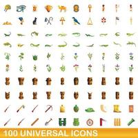 100 universal icons set, cartoon style vector