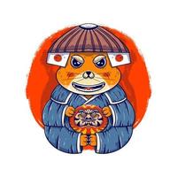 Cat samurai warriors with daruma japanese culture illustrations vector
