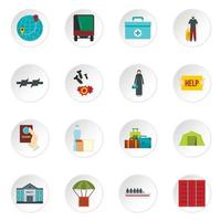 Refugees problem set flat icons vector