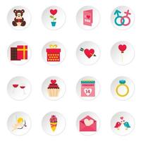 Saint Valentine icons set in flat style vector