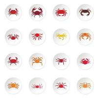 Various crab icons set in flat style vector