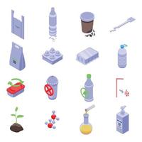 conjunto de iconos de plástico biodegradable, estilo isométrico vector