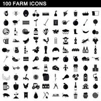 100 farm icons set, simple style vector