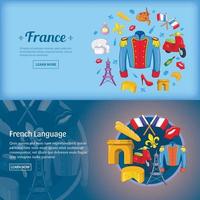 plantilla de conjunto de banner de francia, estilo de dibujos animados