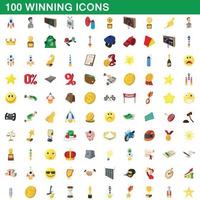 100 winning icons set, cartoon style vector