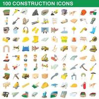 100 construction icons set, cartoon style