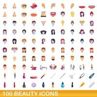 100 iconos de belleza, estilo de dibujos animados vector