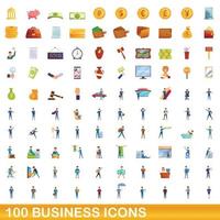 100 iconos de negocios, estilo de dibujos animados vector