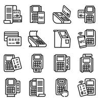 Bank terminal icons set, outline style vector