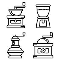 conjunto de iconos de molinillo de café, estilo de esquema vector