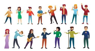 Singer icons set, cartoon style vector