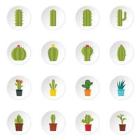 Different cactuses icons set in flat style vector