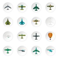 conjunto de iconos de aviación, estilo plano vector