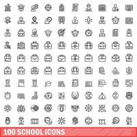 100 iconos escolares establecidos, estilo de esquema vector