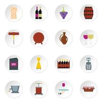 Wine icons set in flat style vector