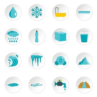 Water icons set in flat style