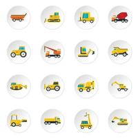 Building vehicles icons set in flat style vector