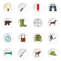 Hunting icons set in flat style vector