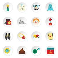 April fools day icons set, flat style vector