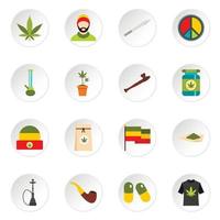 Rastafarian icons set, flat style vector