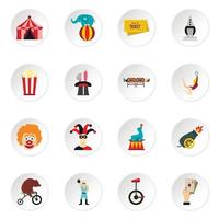 Circus entertainment icons set, flat style vector