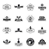 GMO food logo icons set, simple style vector