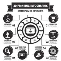 Concepto de infografía de impresión 3d, estilo simple vector