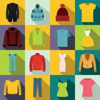 Clothes icons set, flat style vector