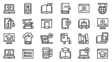 Interactive learning icons set, outline style vector