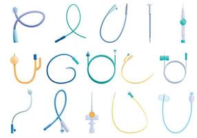 Catheter icons set, cartoon style vector