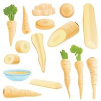 Parsnip icons set, cartoon style vector