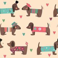 Seamless pattern with dachshunds and hearts vector
