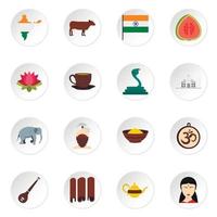 iconos de viaje de india establecidos en estilo plano vector