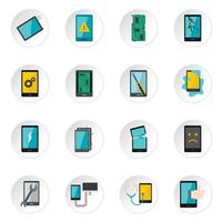 Device repair symbols icons set in flat style