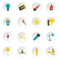 Light source symbols icons set in flat style vector