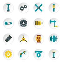Techno mechanisms kit icons set in flat style