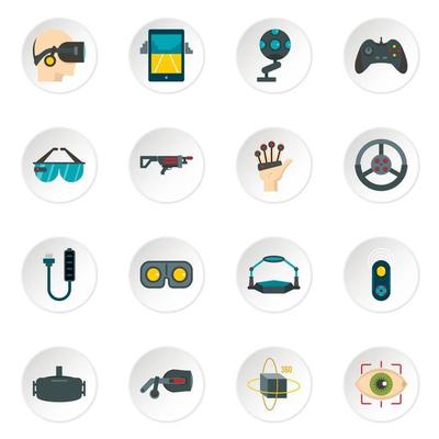 Virtual reality icons set in flat style