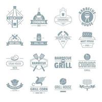 Conjunto de iconos de logotipo de parrilla de barbacoa, estilo simple vector