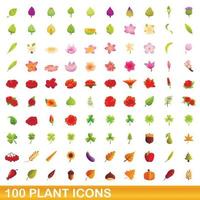 100 iconos de plantas, estilo de dibujos animados vector