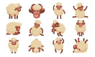 Sheep icons set, cartoon style vector