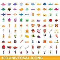 100 universal icons set, cartoon style vector