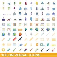 100 universal icons set, cartoon style vector