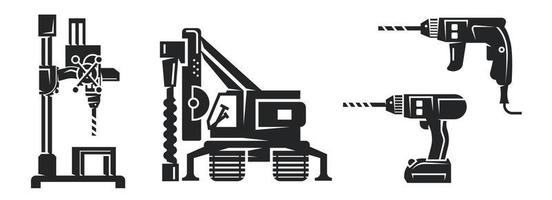 Drilling machine icons set, simple style vector