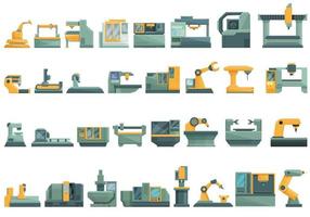 los iconos de la máquina cnc establecen el vector de dibujos animados. controlador de molino