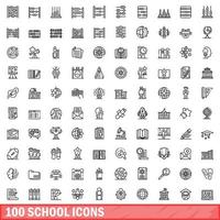 100 iconos escolares establecidos, estilo de esquema vector