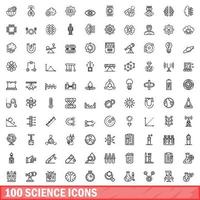 100 science icons set, outline style vector