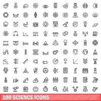 100 science icons set, outline style vector